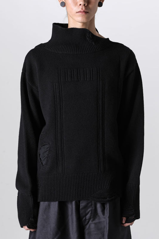 Tech Destroyed Turtle Neck Knit CAVE-BORO Black