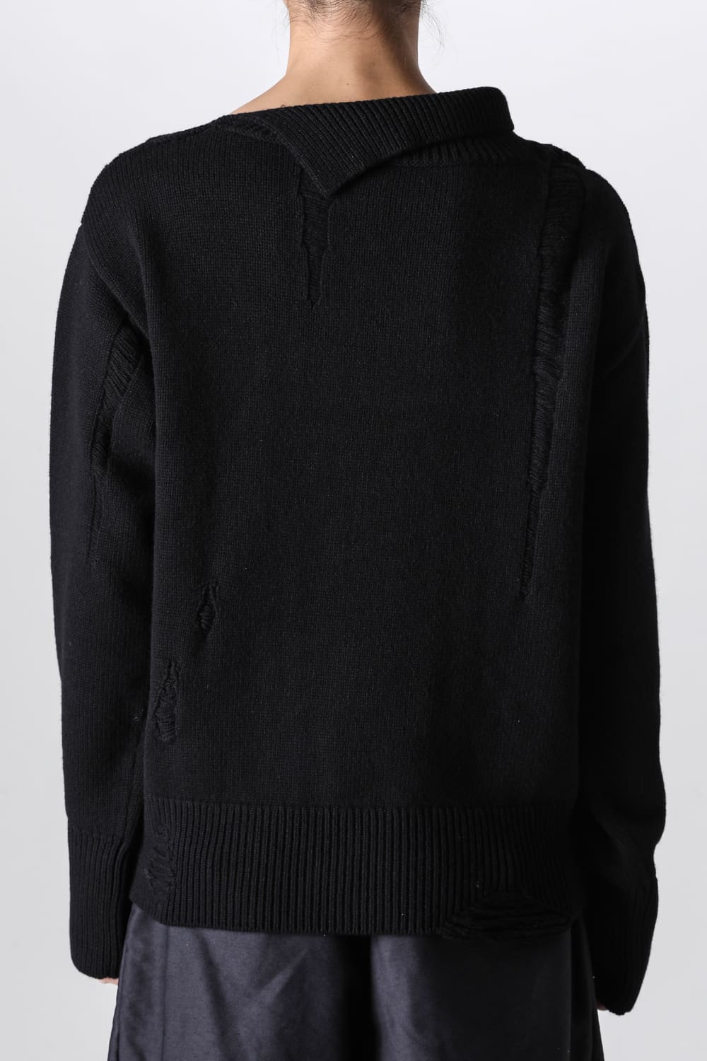 Tech Destroyed Turtle Neck Knit CAVE-BORO Black