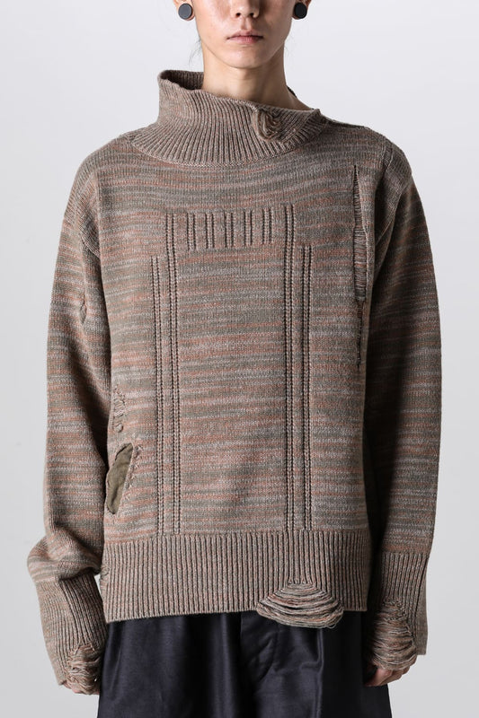 Tech Destroyed Turtle Neck Knit CAVE-BORO Moss