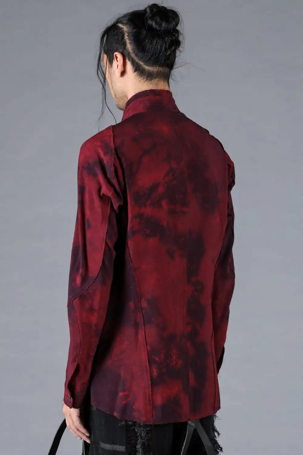 Rayon Twill Cut-Off Band Collar Shirt Red