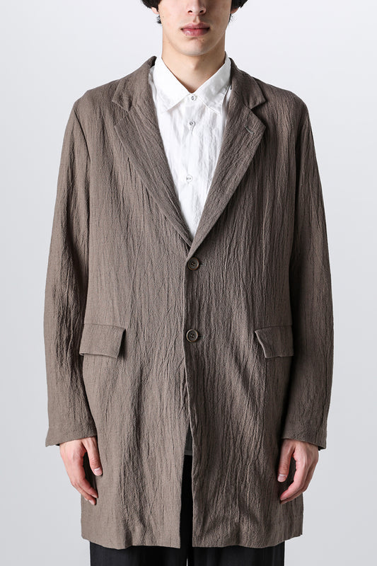 Semi Long Notched Lapel Jacket Shrinked Cotton Linen
