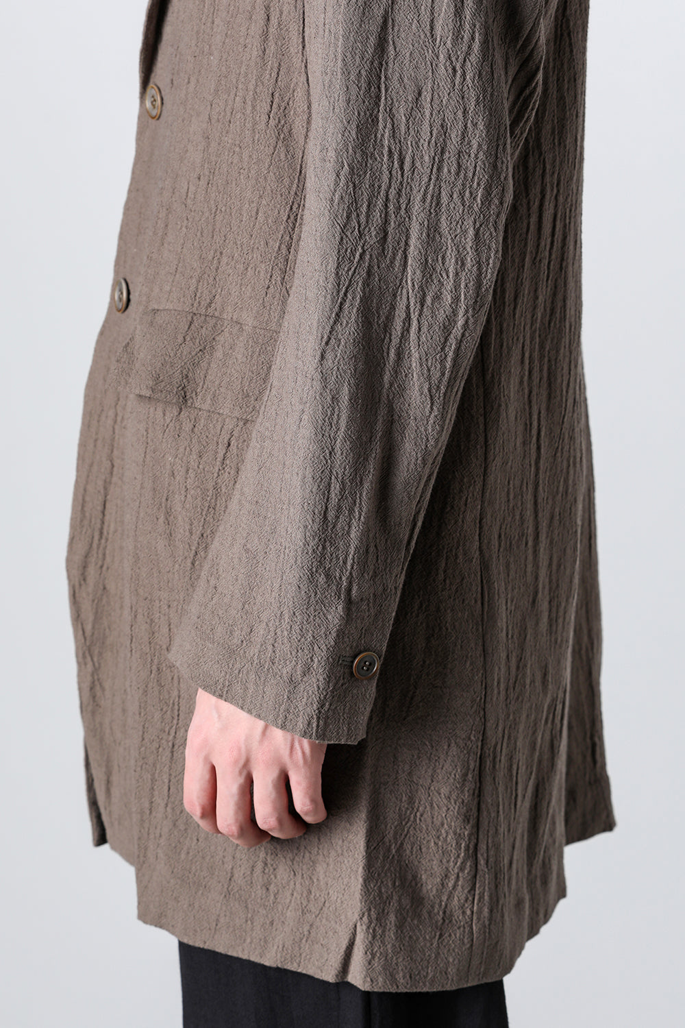 Semi Long Notched Lapel Jacket Shrinked Cotton Linen