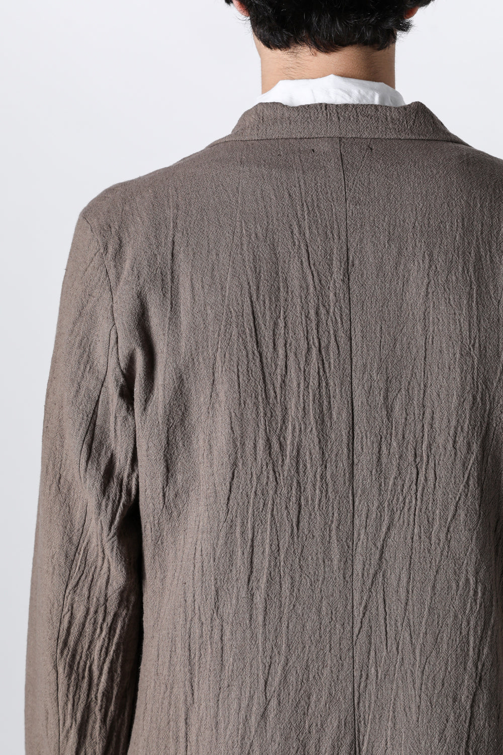 Semi Long Notched Lapel Jacket Shrinked Cotton Linen