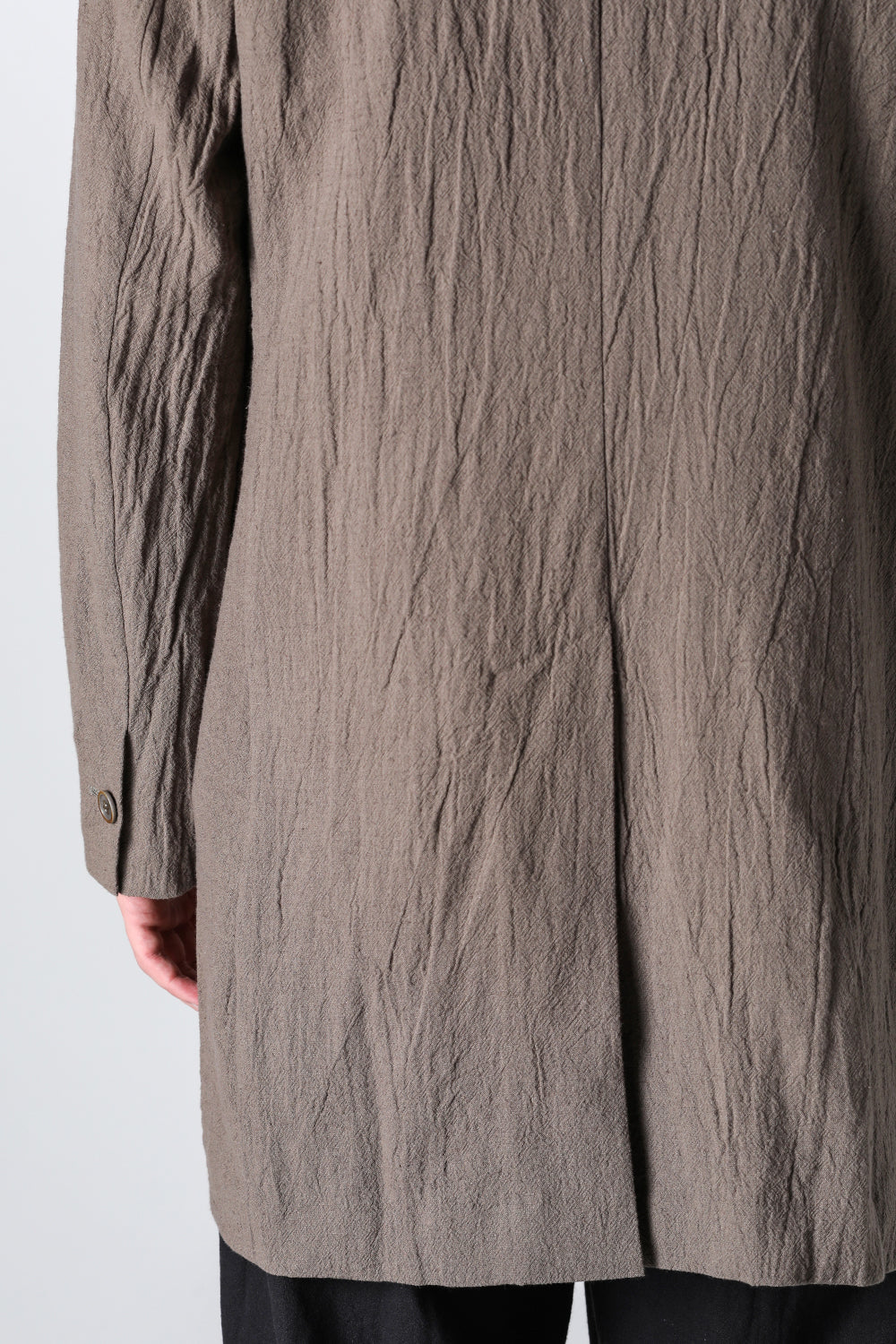 Semi Long Notched Lapel Jacket Shrinked Cotton Linen