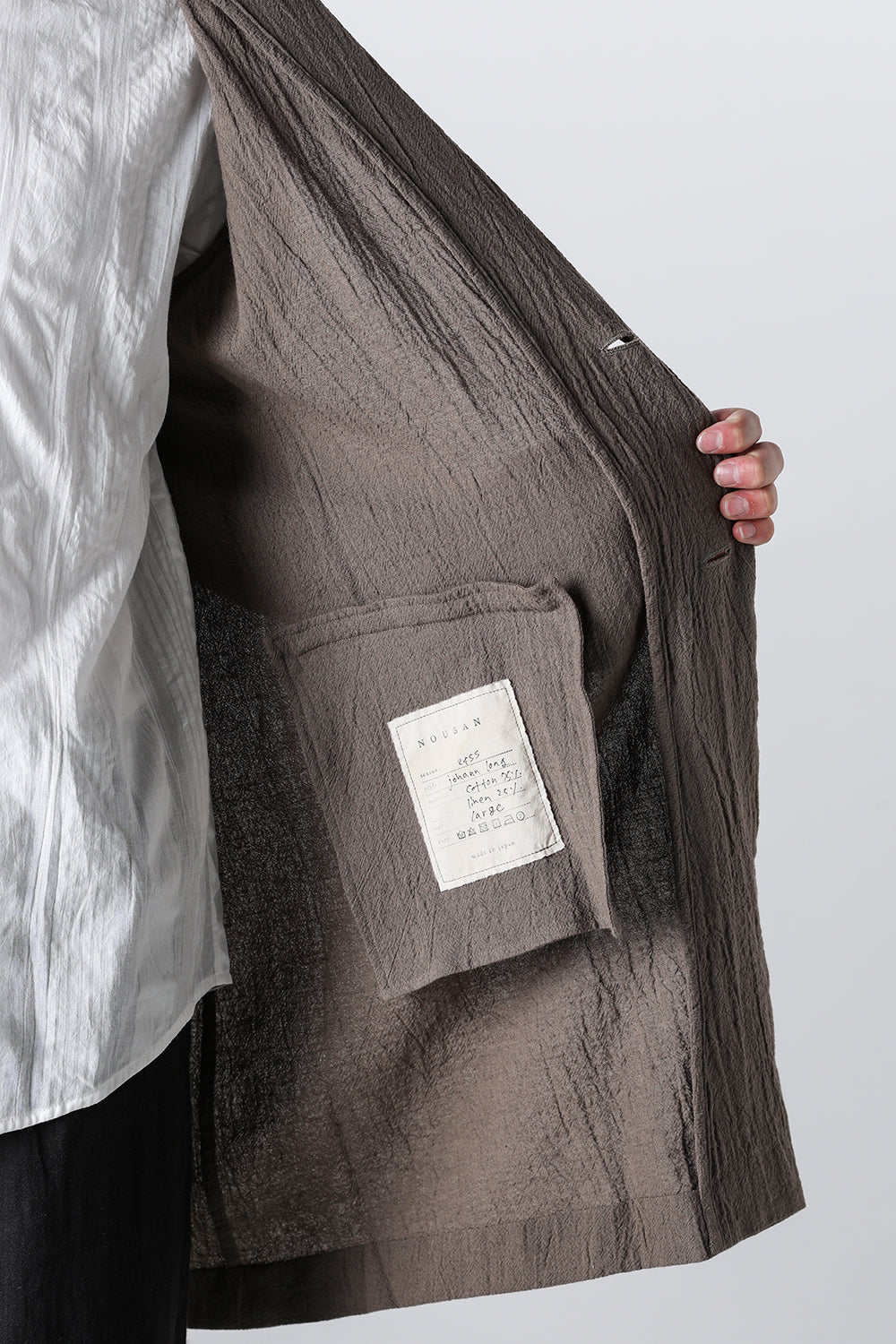 Semi Long Notched Lapel Jacket Shrinked Cotton Linen
