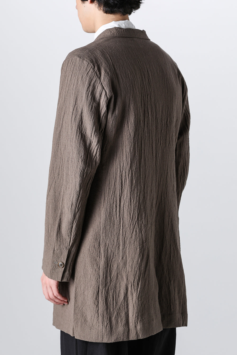 Semi Long Notched Lapel Jacket Shrinked Cotton Linen