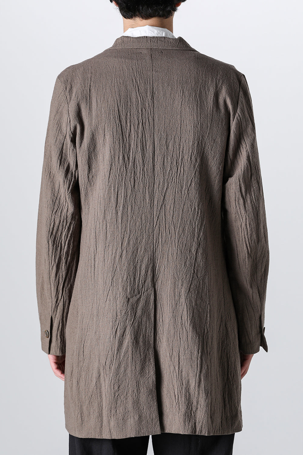 Semi Long Notched Lapel Jacket Shrinked Cotton Linen