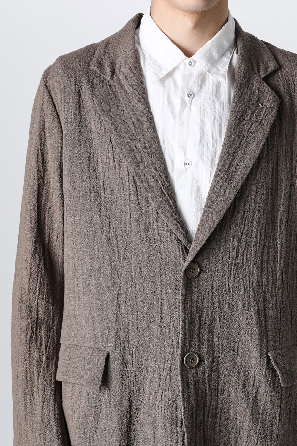 Semi Long Notched Lapel Jacket Shrinked Cotton Linen