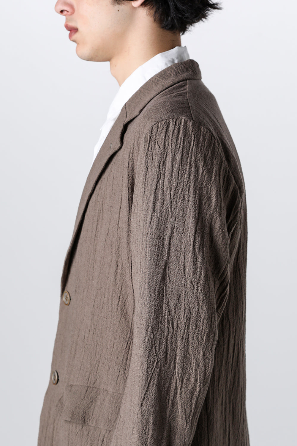 Semi Long Notched Lapel Jacket Shrinked Cotton Linen