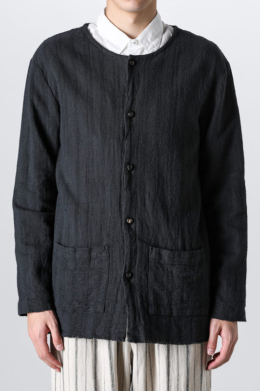 Crew Neck Jacket Stripe Linen Black