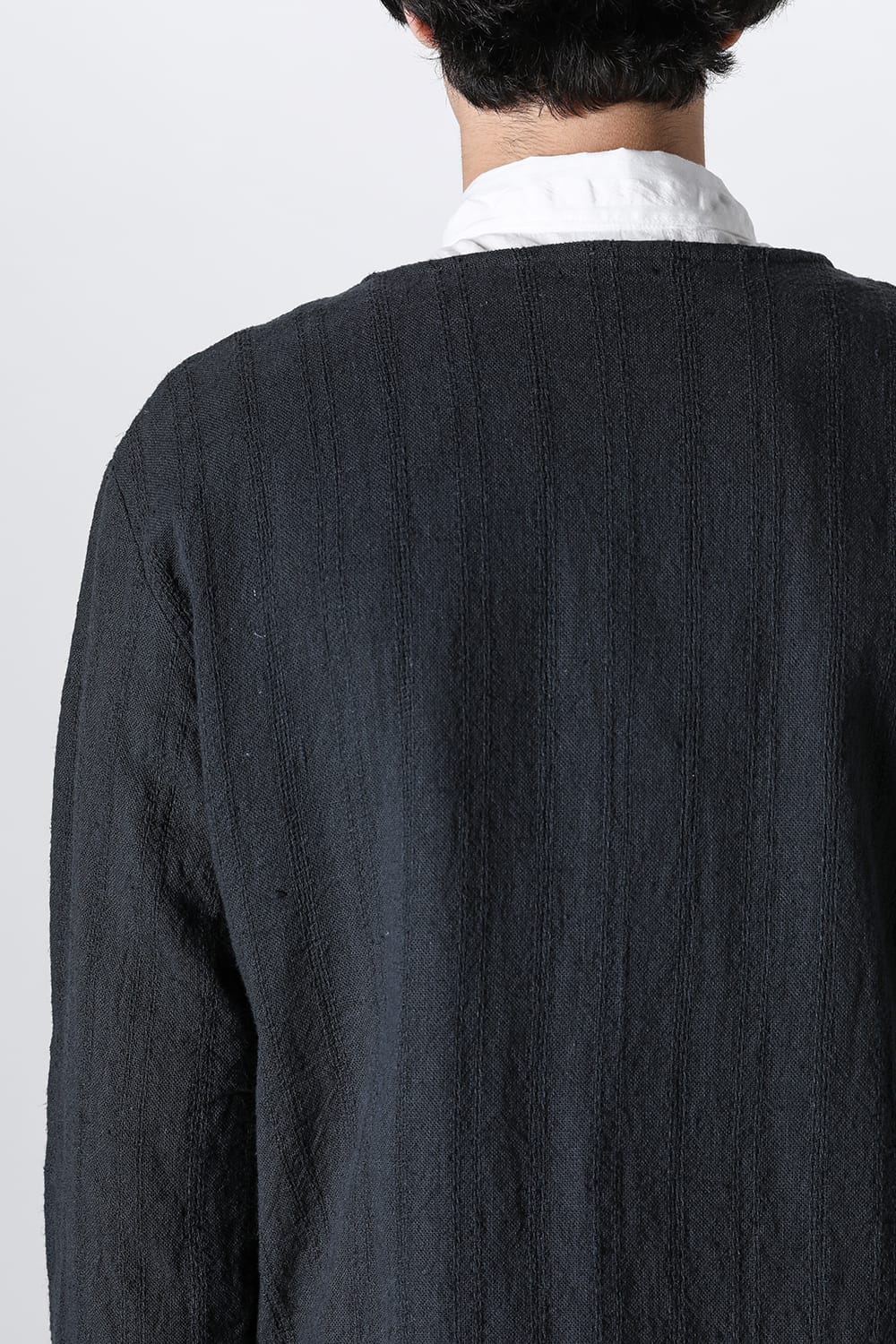 Crew Neck Jacket Stripe Linen Black