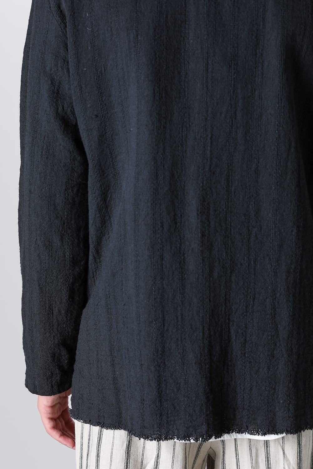 Crew Neck Jacket Stripe Linen Black