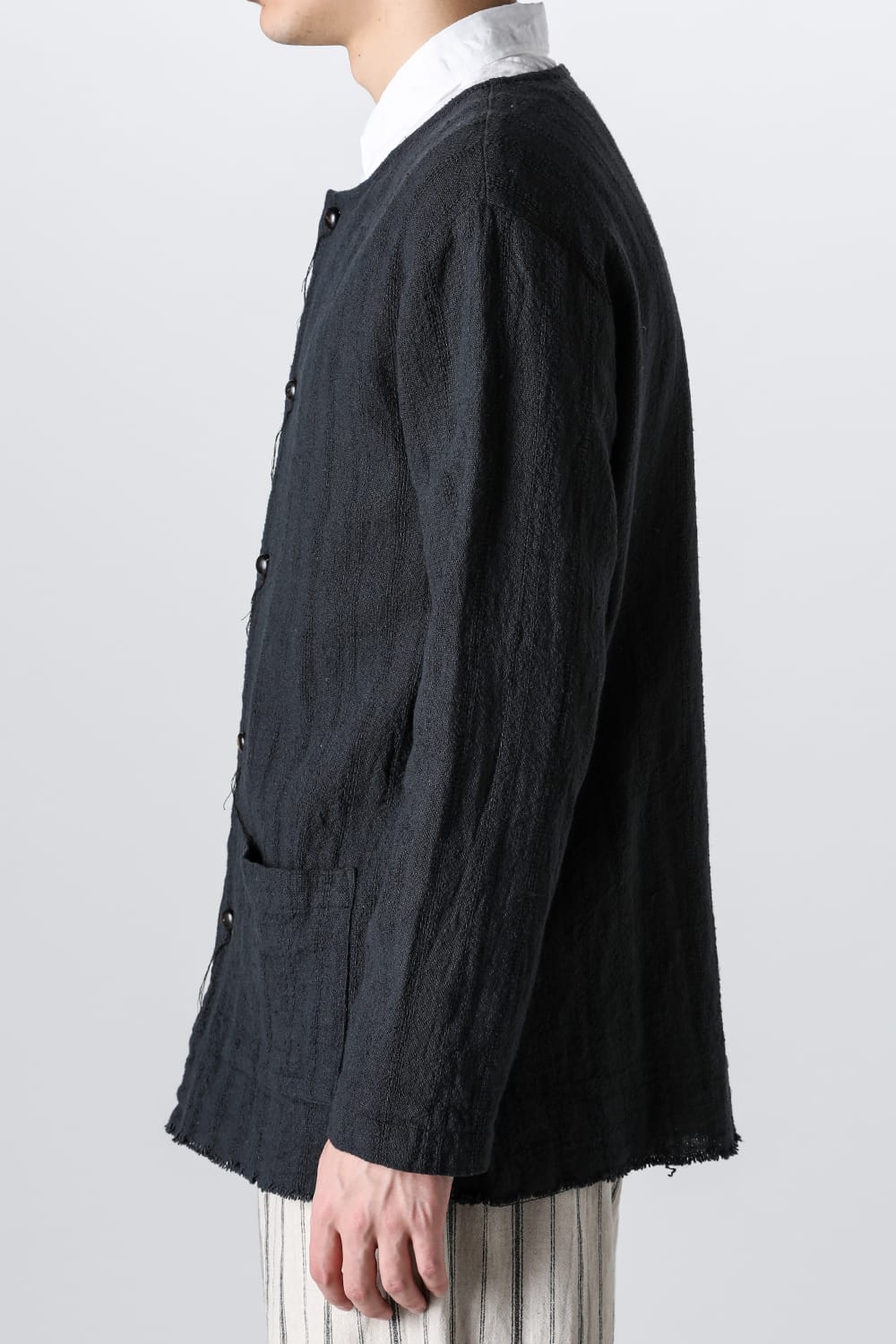 Crew Neck Jacket Stripe Linen Black