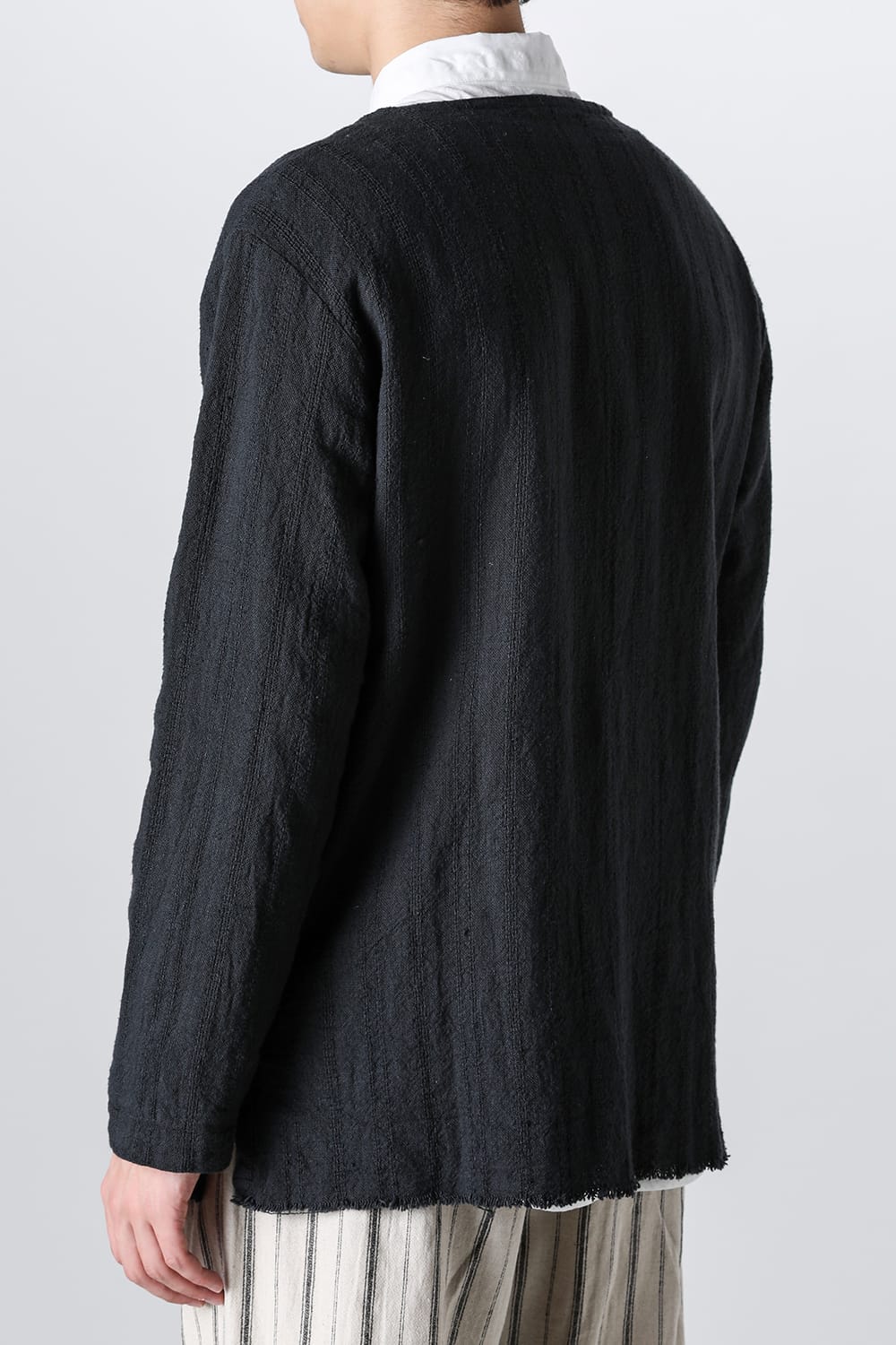 Crew Neck Jacket Stripe Linen Black