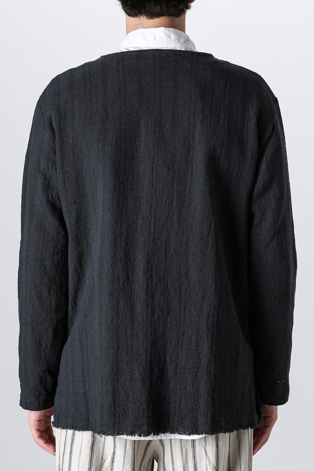 Crew Neck Jacket Stripe Linen Black