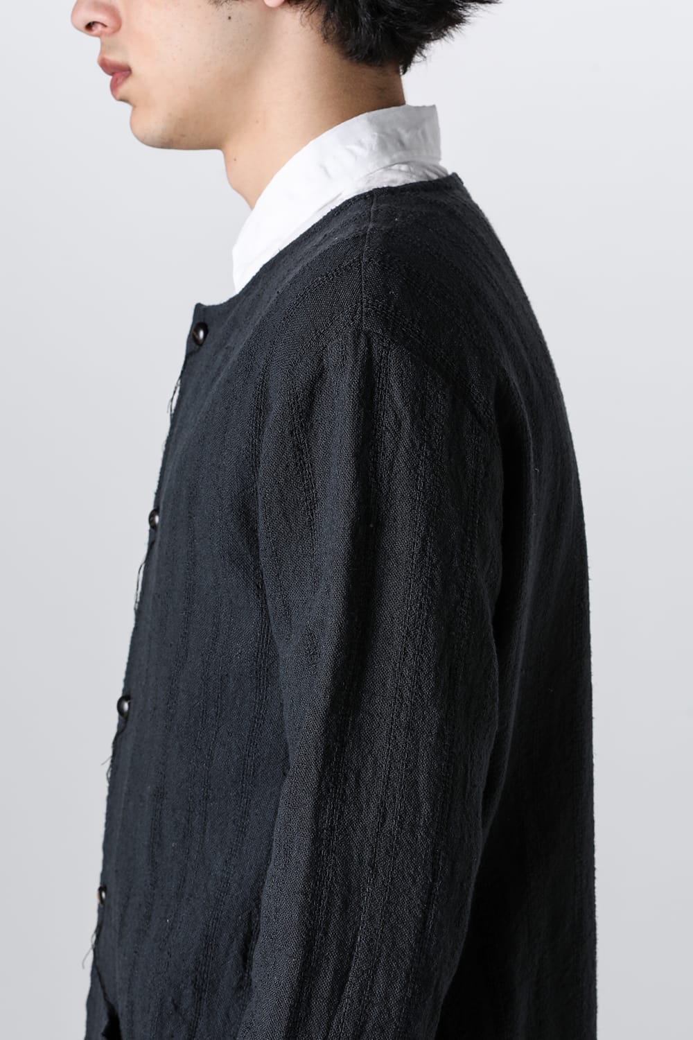 Crew Neck Jacket Stripe Linen Black