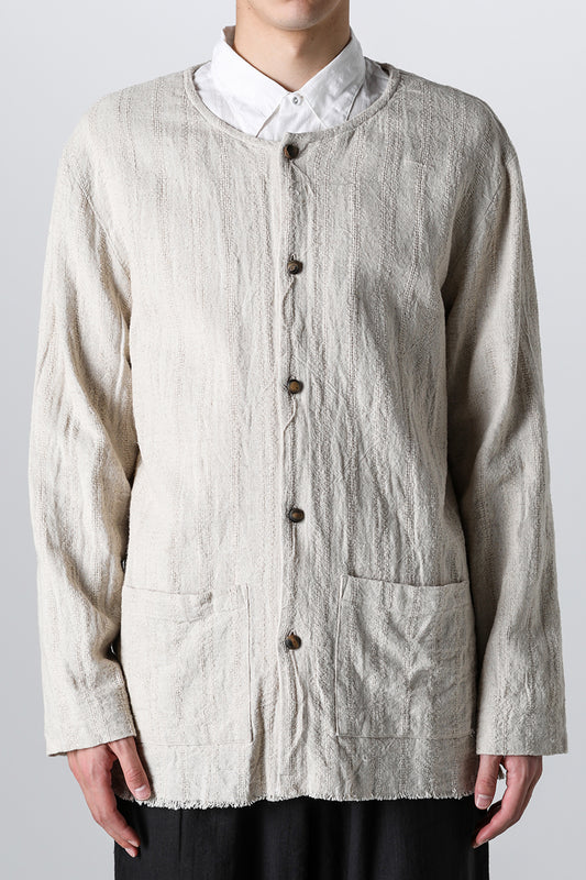 Crew Neck Jacket Stripe Linen Natural