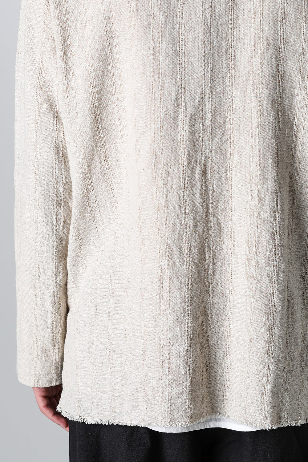 Crew Neck Jacket Stripe Linen Natural