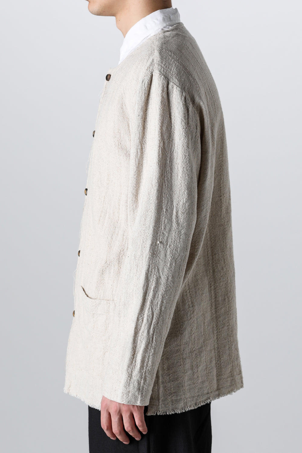 Crew Neck Jacket Stripe Linen Natural