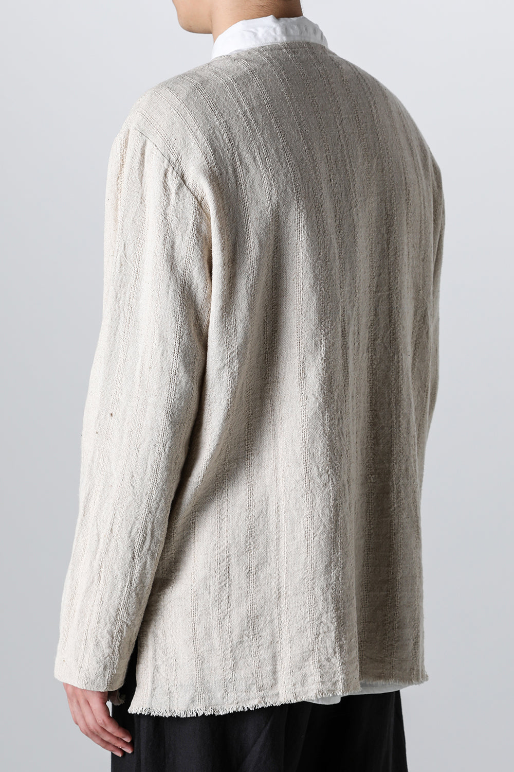 Crew Neck Jacket Stripe Linen Natural