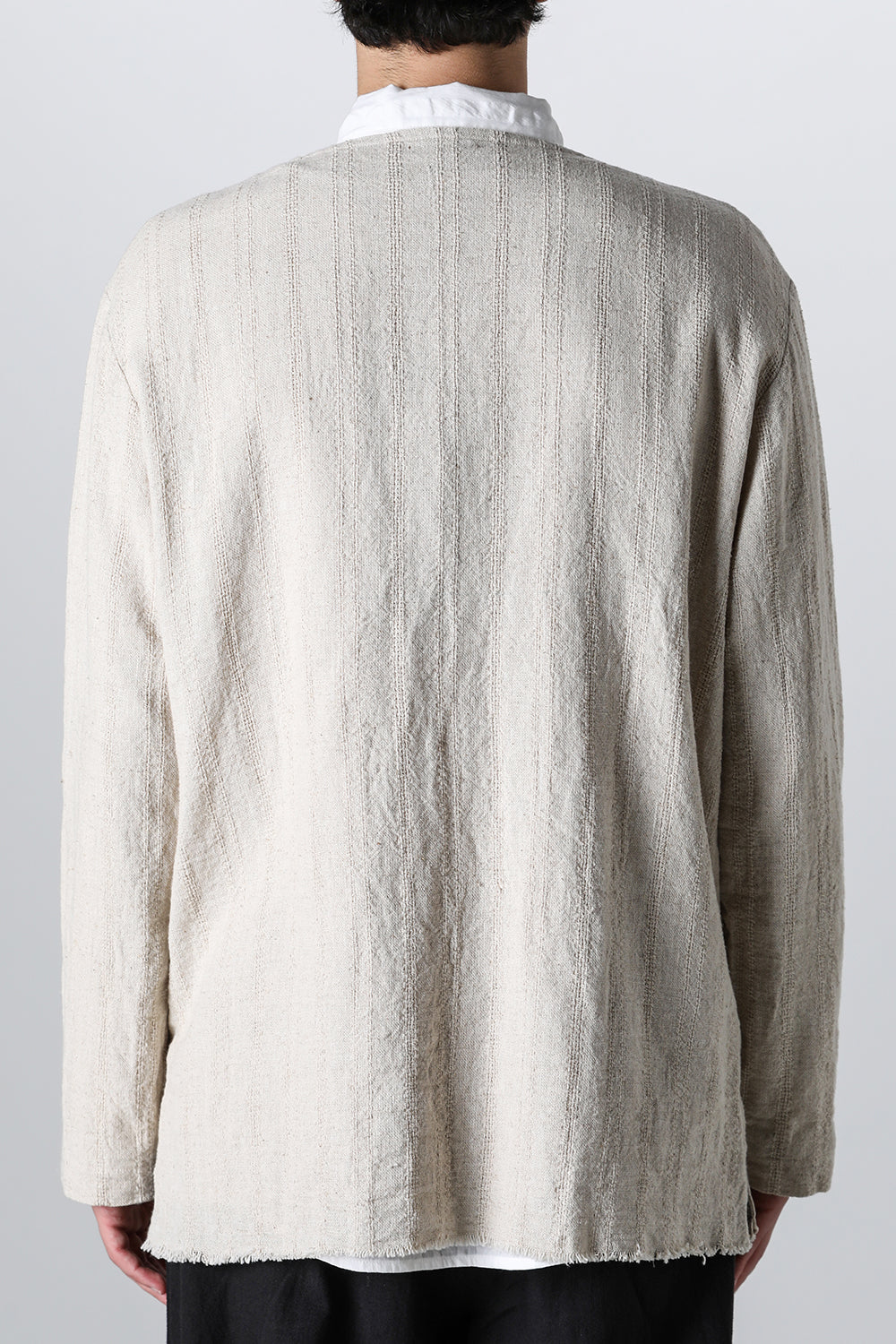 Crew Neck Jacket Stripe Linen Natural