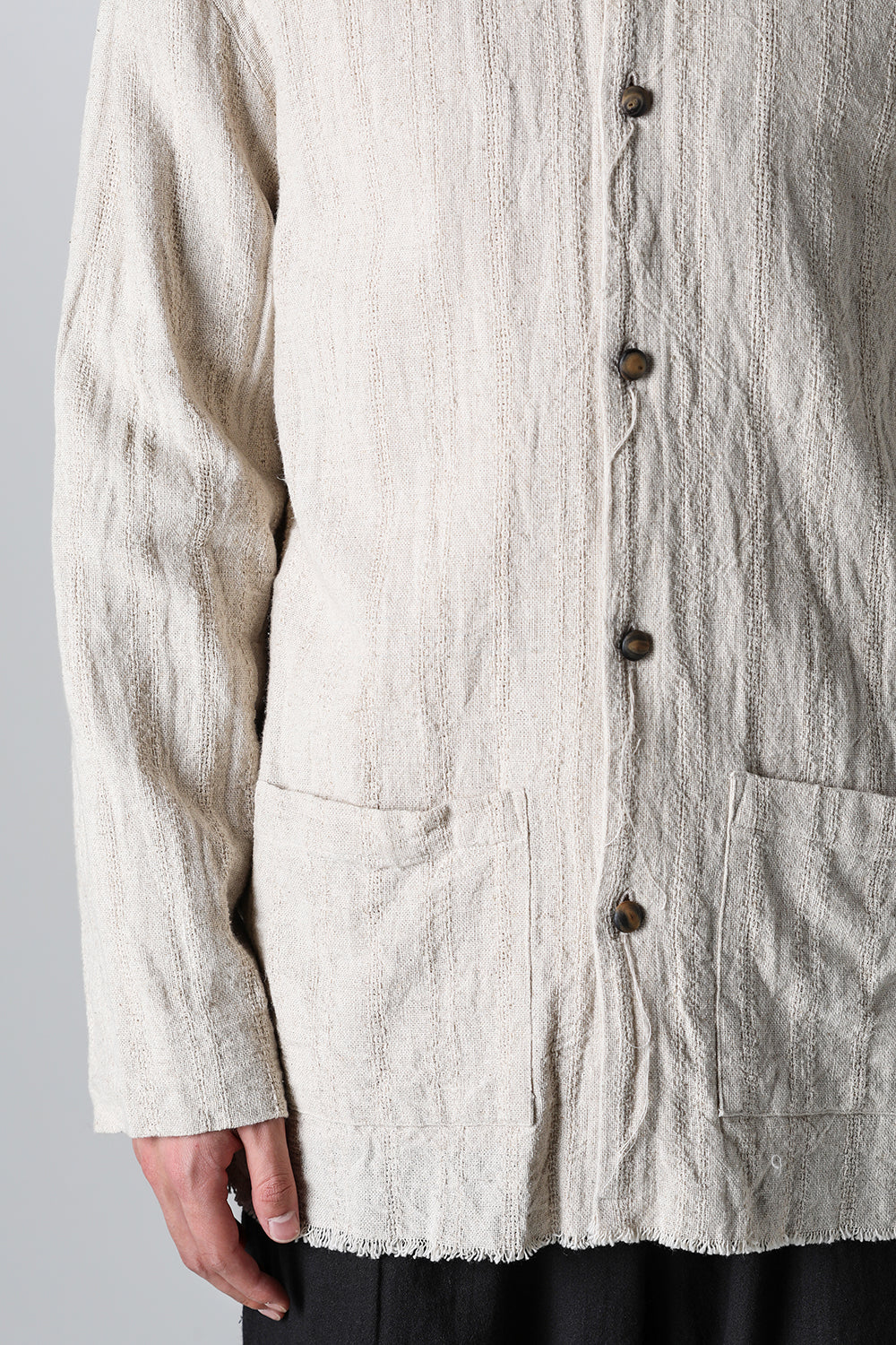 Crew Neck Jacket Stripe Linen Natural