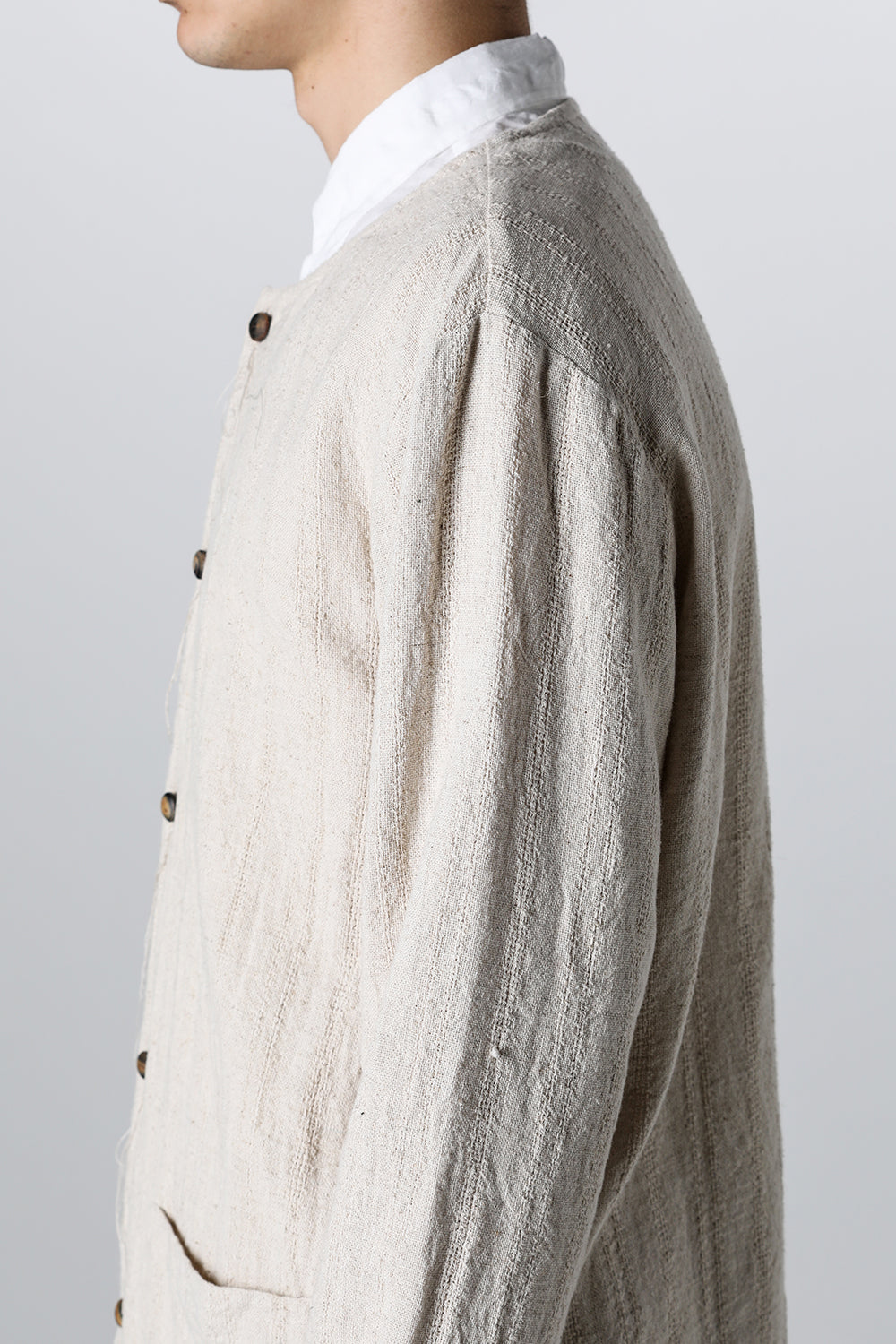 Crew Neck Jacket Stripe Linen Natural