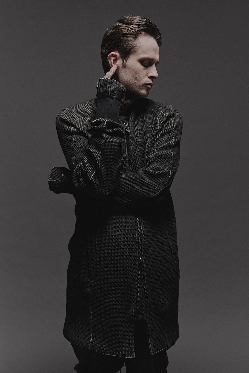 Heavy Waffle Long Bomber Cardigan