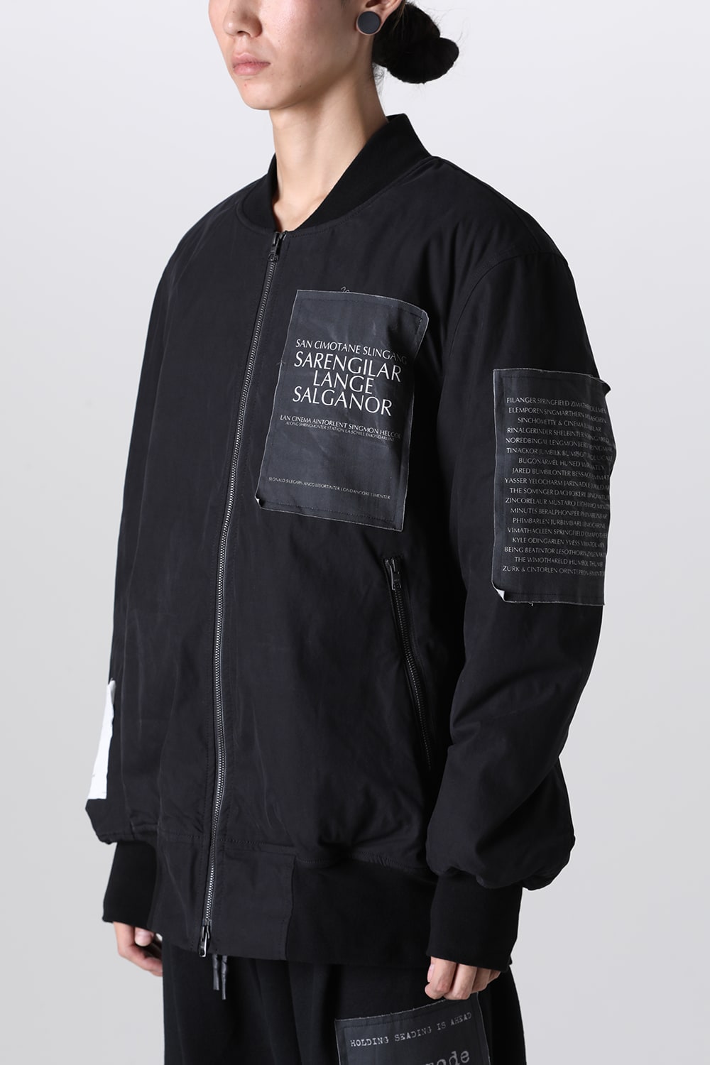 Oversized Bomber Jacket w/Printed Patches