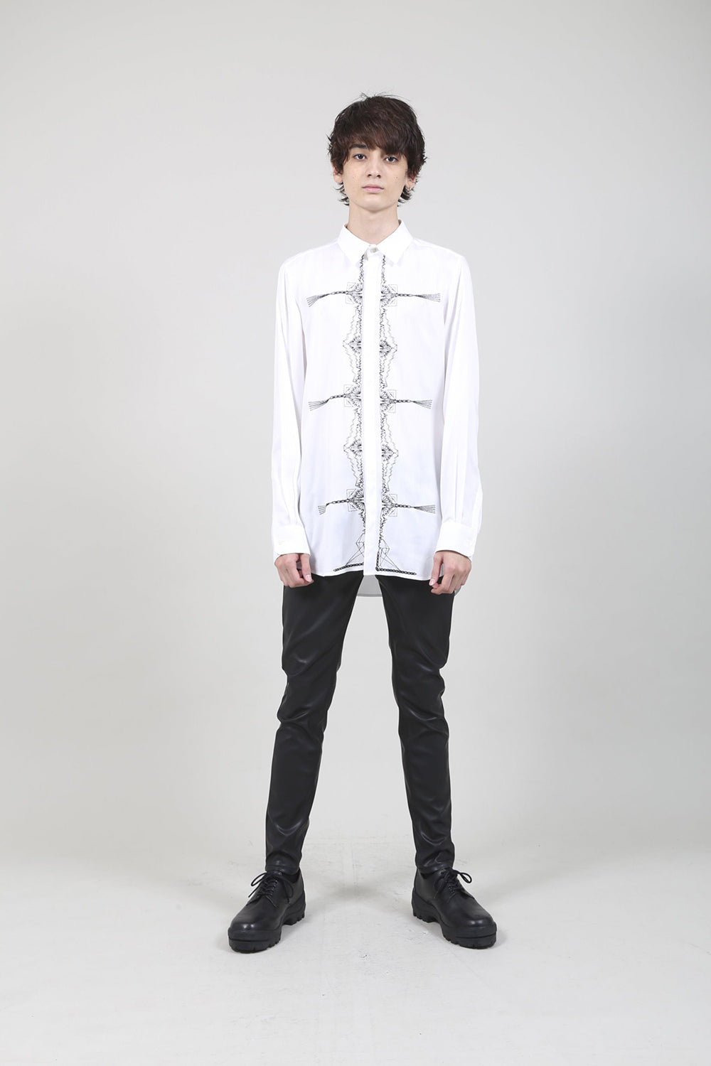 Rayon Twill Embroidery Regular Shirt Off White