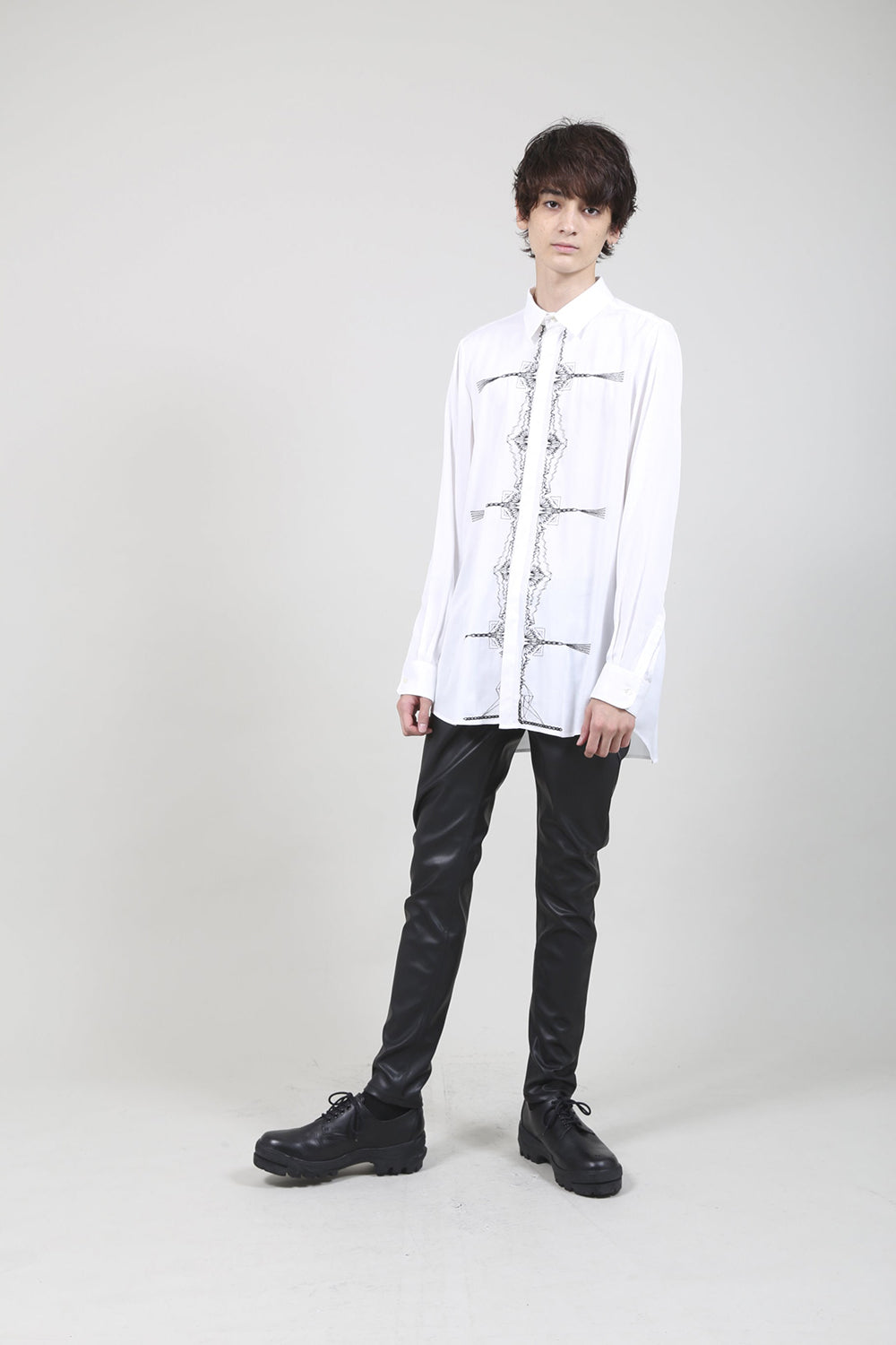 Rayon Twill Embroidery Regular Shirt Off White