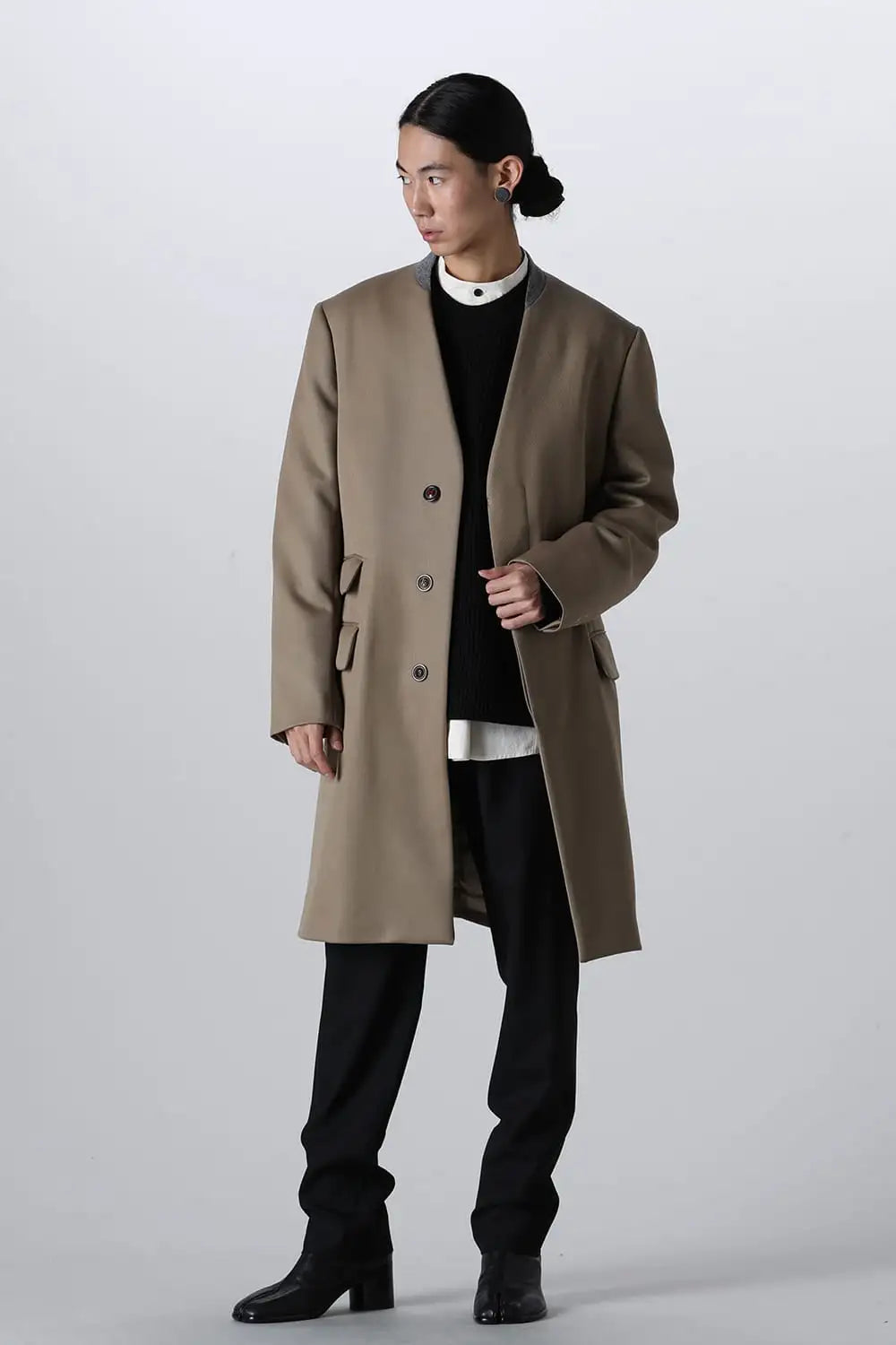 ノーカラーチェスターコートウールキャバリー