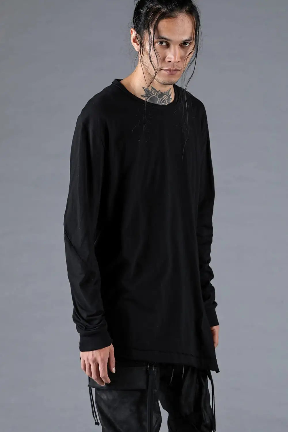 30/- Soft Cotton Jersey Side Zip Long Sleeve T-Shirt Black