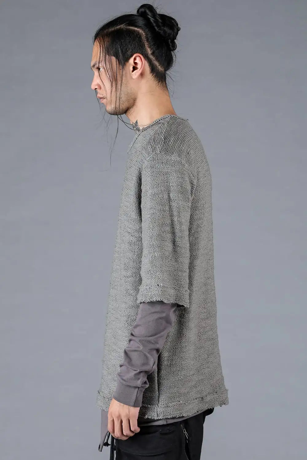 ローゲージニット×コットンジャージレイヤードTシャツ グレー