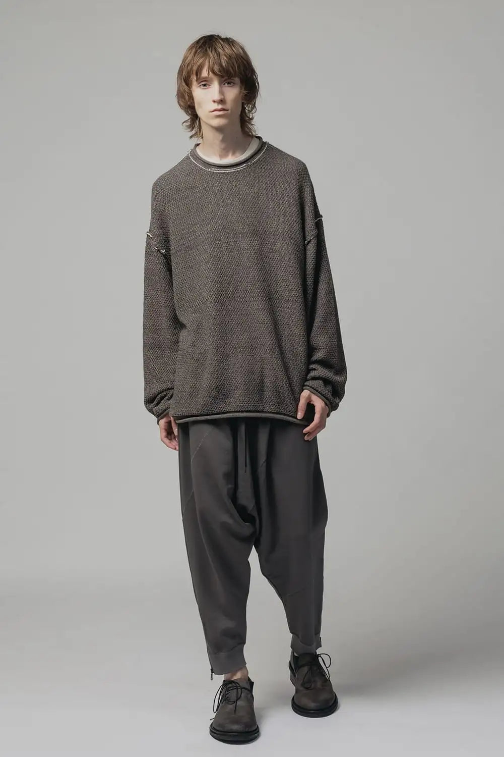 Sweat Drop-Crotch Pants  Gray