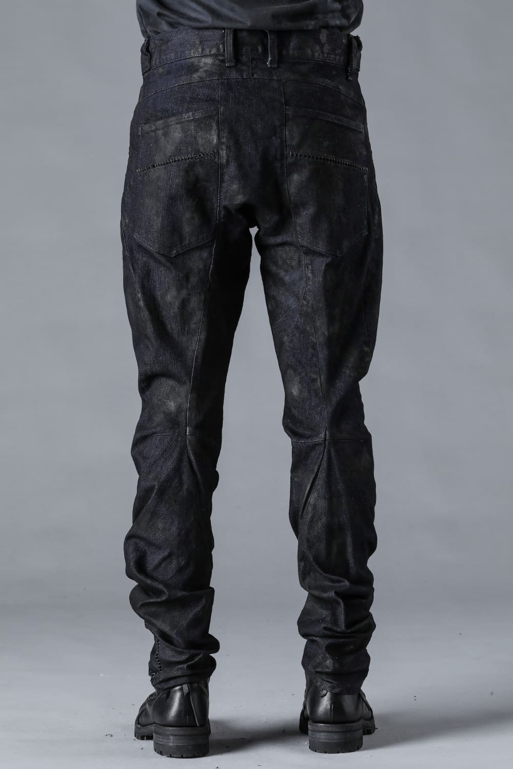 Coated Stretch Denim Overlock Twisted Curve Slim Pants