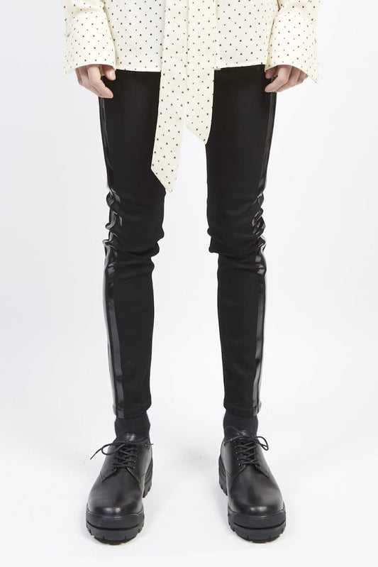 EX fit denim side line leggings pants Black × Black