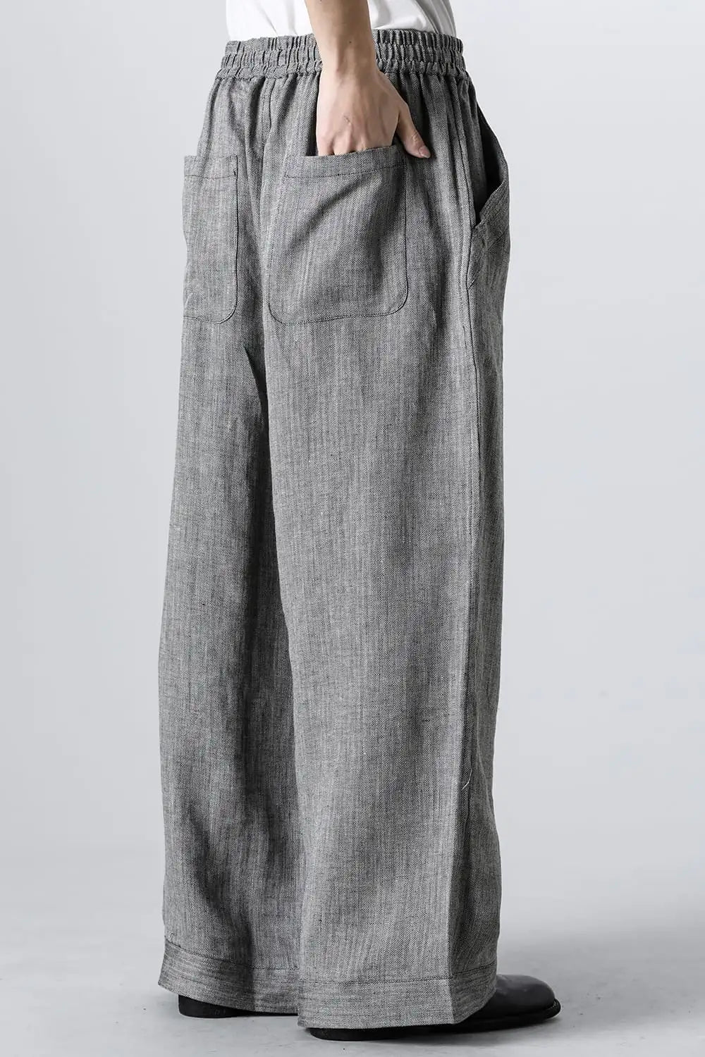 WIDE PANTS Linen Herringbone WHITE×BLACK