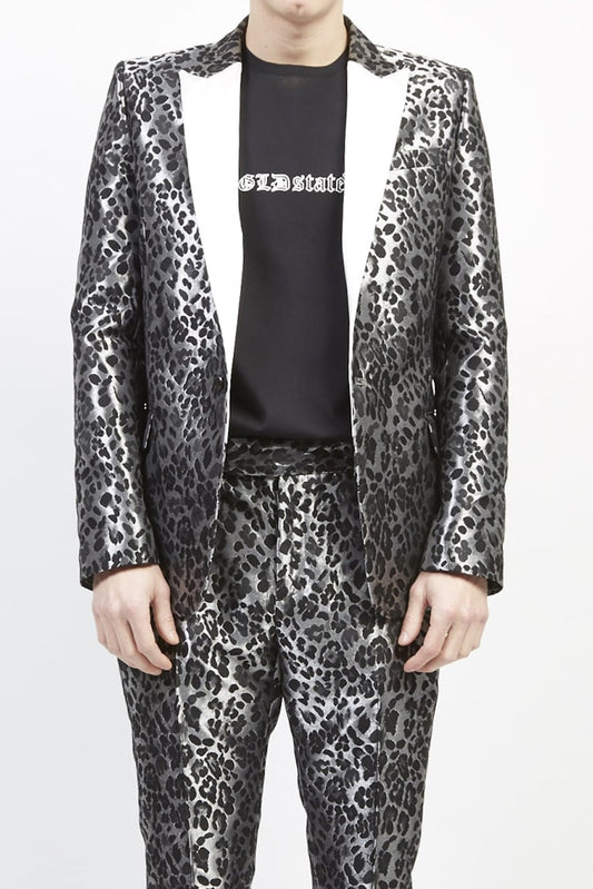 Leopard jacquard 1B jacket Silver × Black