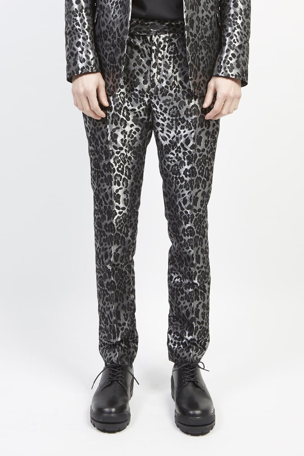 Leopard jacquard slacks Silver × Black