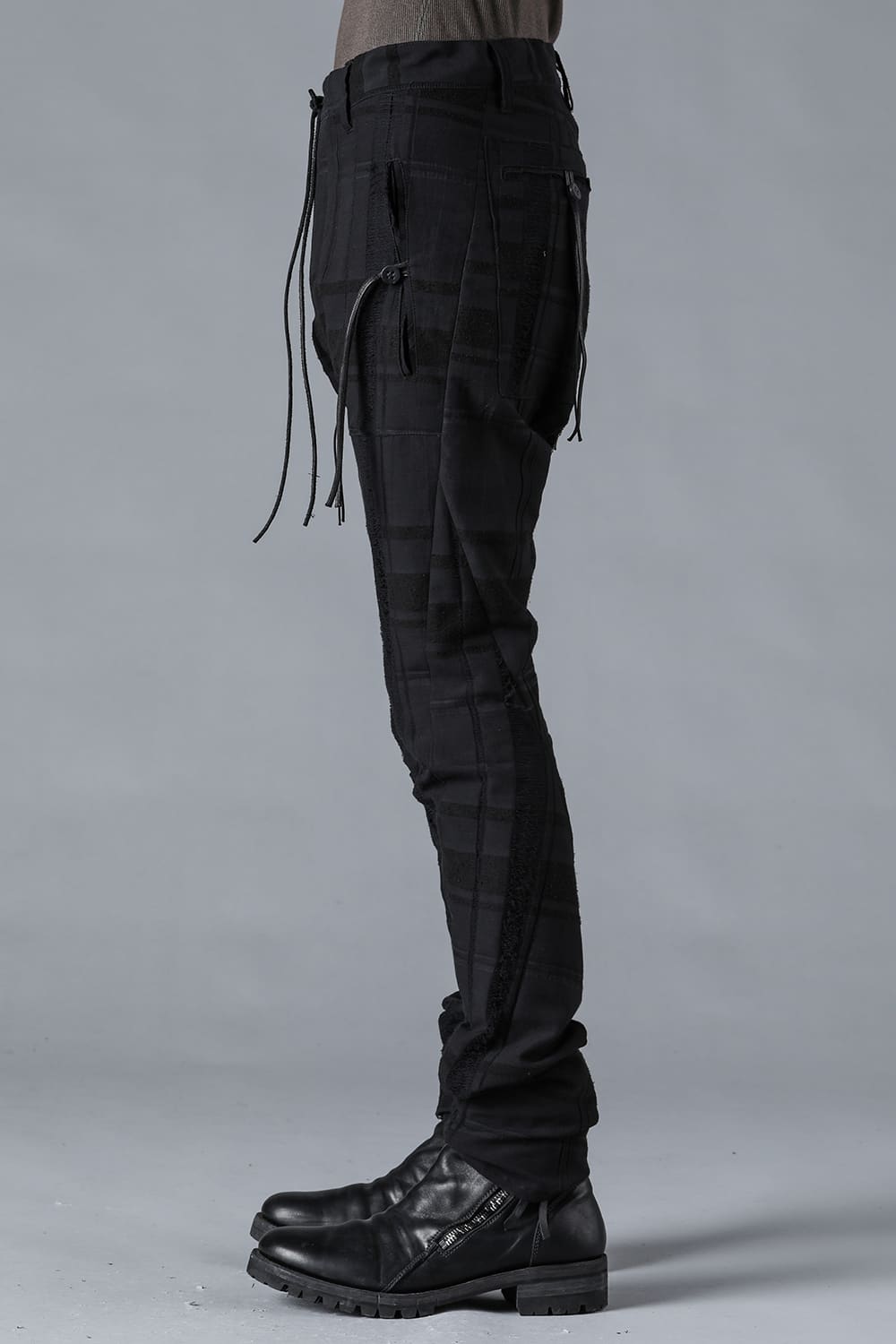 Check Jacquard Drop Crotch Slim Pants