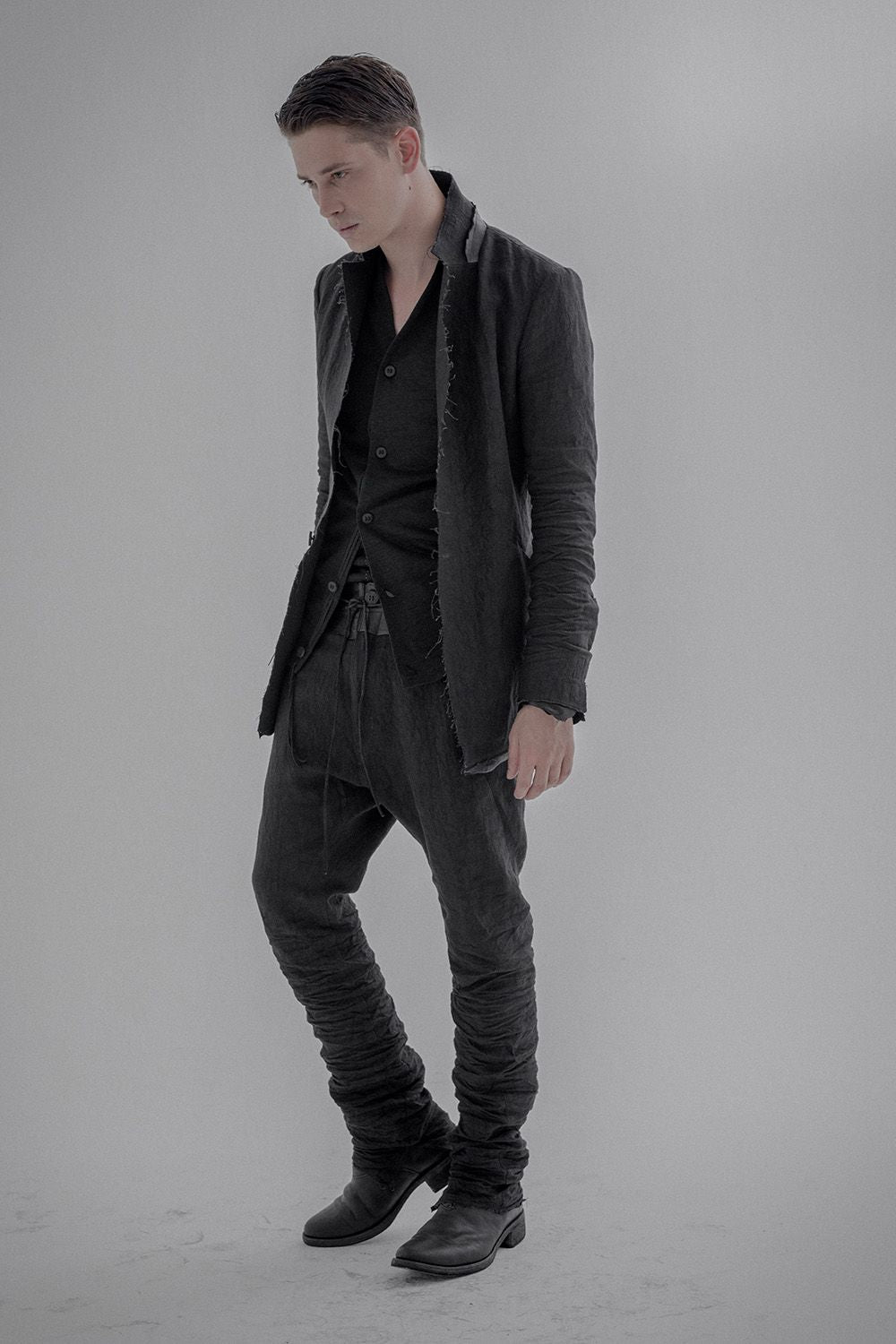 Rough leather x linen tailored Jacket - ST104-0029S