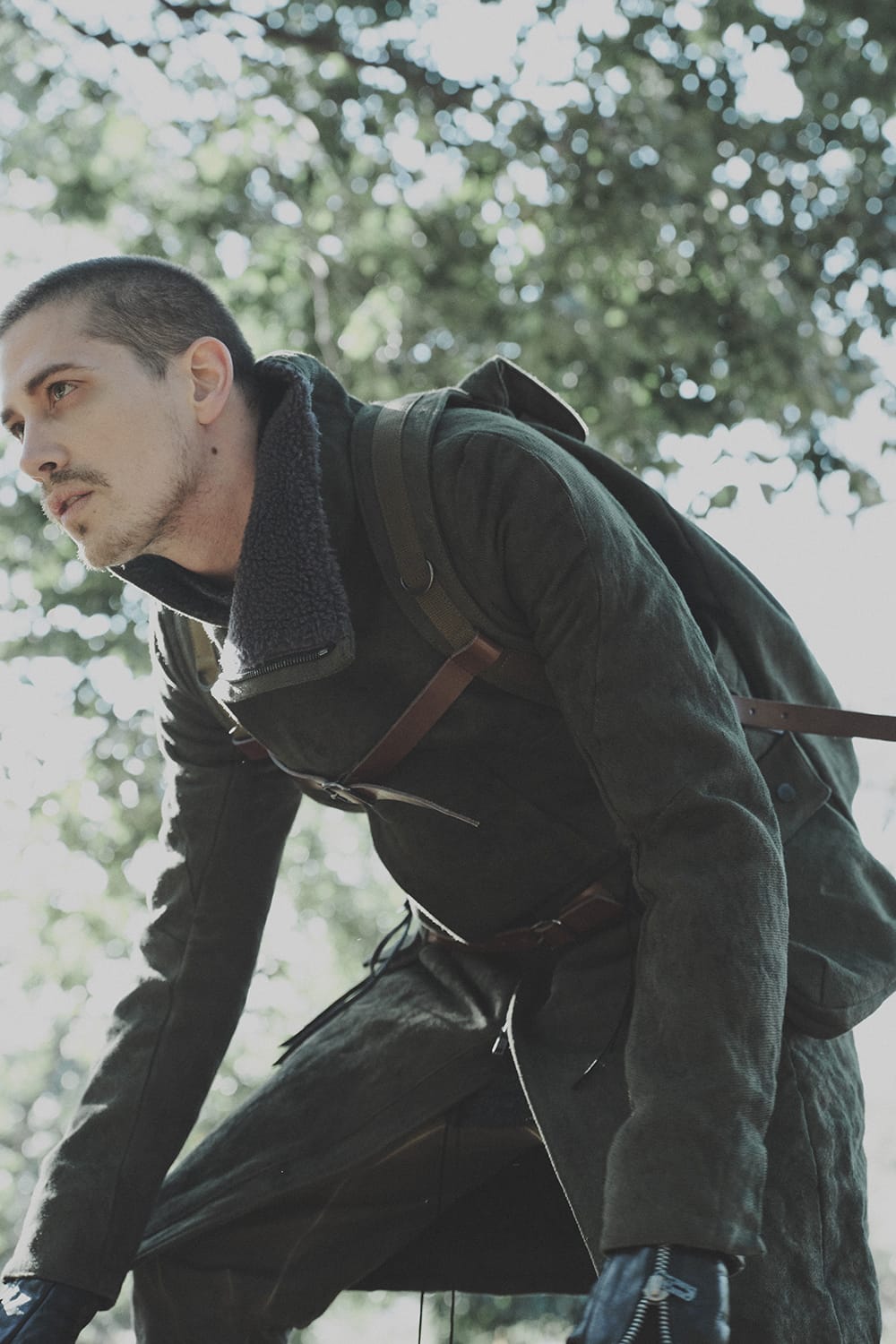 Jute Cotton Military twill High neck coat Khaki