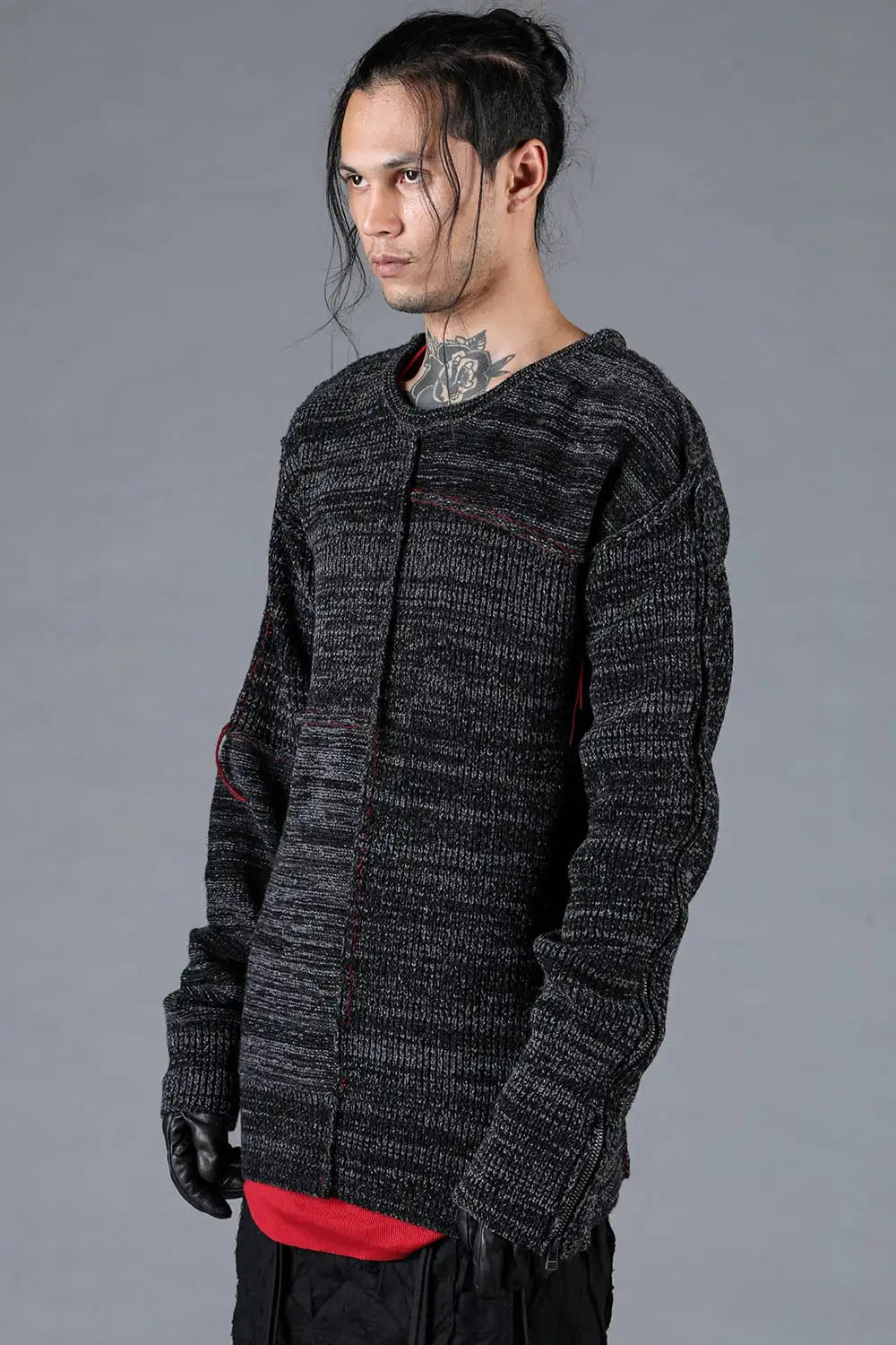 Wool Knit Zip Pullover Black