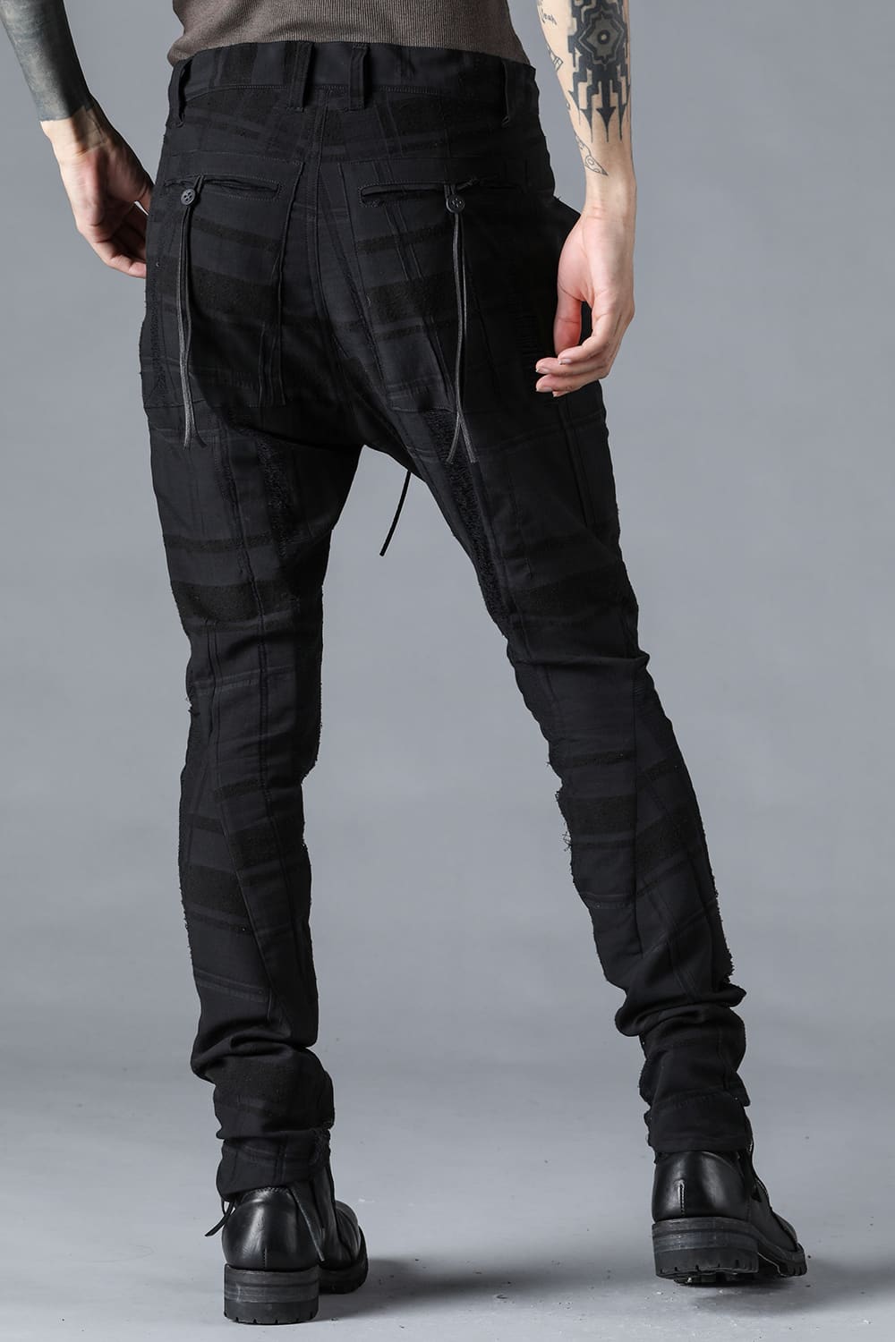 Check Jacquard Drop Crotch Slim Pants