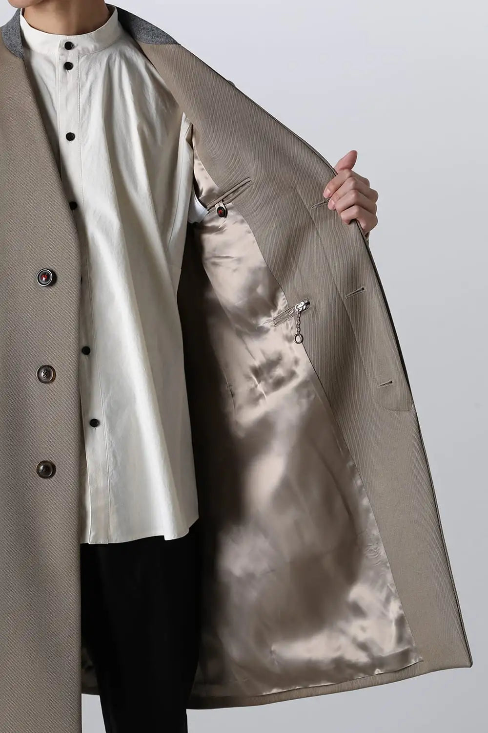 ノーカラーチェスターコートウールキャバリー