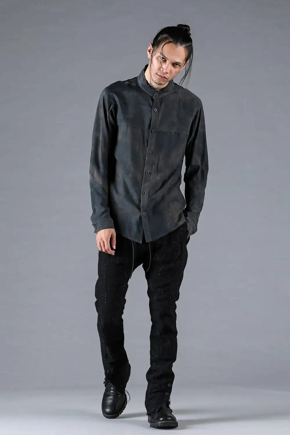 Rayon Twill Cut-Off Band Collar Shirt Dust