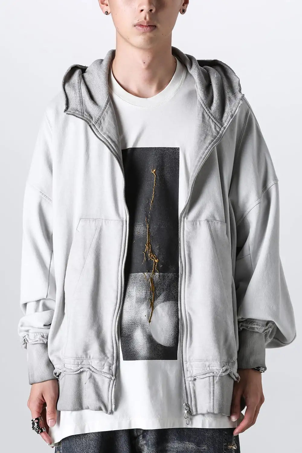 Cotton Sweat Zip Up Hoodie Plaster