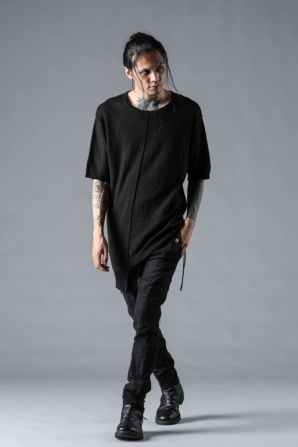 Check Jacquard Drop Crotch Slim Pants