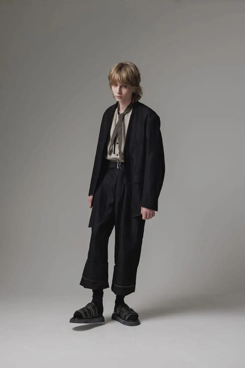 Cuffs baggy pant cotton / linen stripe